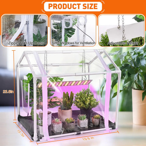 Compact Indoor Outdoor Mini Greenhouse With Grow Light For Seed Starting Portable Tent Grab And Go 23.6 By 15.7 By 19.6 Inches Waterproof Bottom Mat Timer 3 Light Color Modes Perfect For Seedlings And Flowers