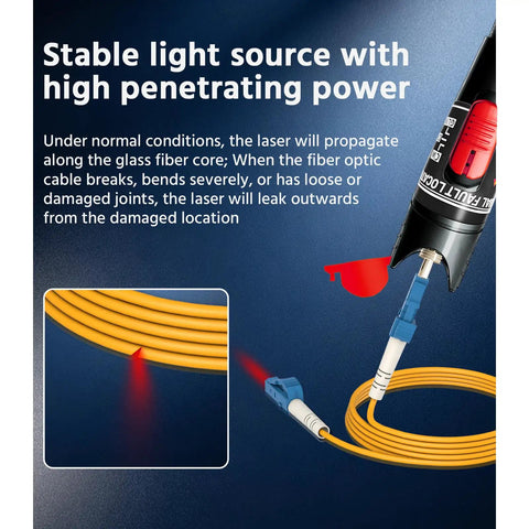 Built Tough Visual Fault Locator For Fiber Optic Cable Inspection Up To Fifty Km Range with stable light and yellow optical fiber cable.