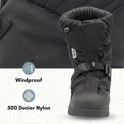 Explorer Winter Waterproof Insulated Overshoe for Work Boots Size L Tough As Nails Weatherproof Winter Gear shown in black 500 Denier Nylon.
