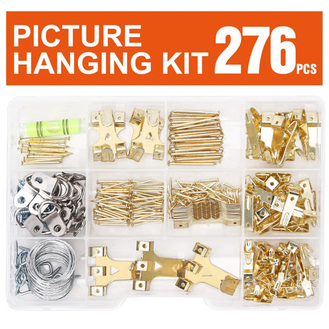 All In One 276 Piece Picture Hanging Kit With Hangers And Hardware, Heavy Duty Frame Hooks, Nails, Hanging Wire organized in a box