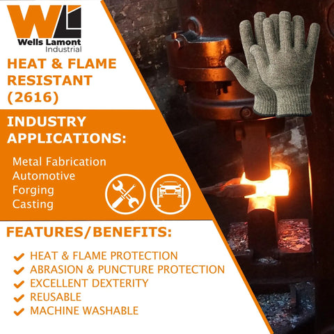 2616 Cut Resistant Heat Gloves With Wool Terry Liner For Hot Machinery Handling Worksite Essential Heavy Duty Thermal Protection ANSI Cut Level A7 Heat Level 5 Flame Resistant Medium 1 Pair displayed with industrial background.