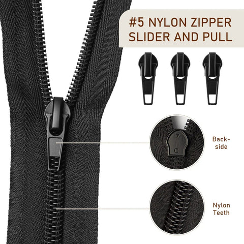 Number Five Zipper Sliders Repair Kit With 12 Sliders, 30 Top Stops And 15 Bottom Stops, works on metal nylon and plastic zippers