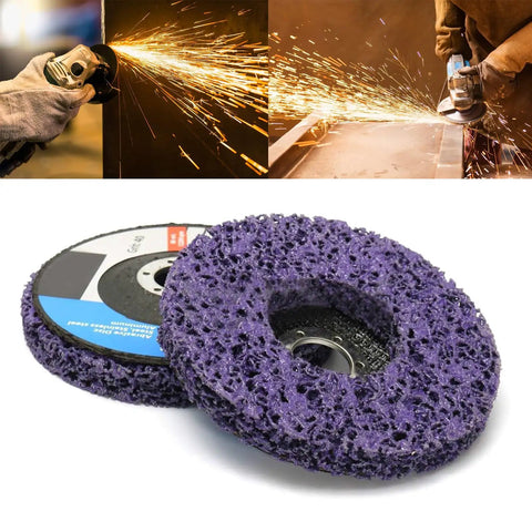 Heavy Duty Flap Disc Set For 125mm Orbital Sander And Angle Grinder, grinding in use, close-up of abrasive disc texture