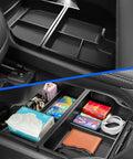 2 Pack Center Console Organizer Lower Tray For Toyota Sienna 2021 2022 2023 2024 2025 2026 Interior Storage Box ABS Tray With Non Slip Mat Black Finish