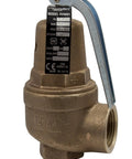 Bronze Safety Relief Valve For Hot Water Systems, 60 PSI Set Pressure, 1 Inch NPT Female Inlet, ASME Rated, Bronze Body With Spring Cage, Up To 250 Degree Fahrenheit, Corrosion Resistant Valve For High Temp Water, side view