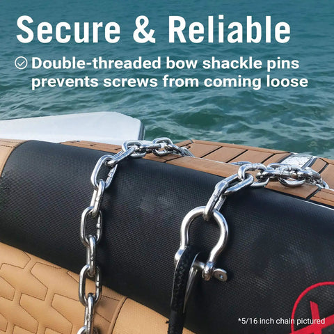 Hella Tough 316 Marine Grade Stainless Steel Anchor Chain One Quarter Inch By Four Feet with double-threaded bow shackle