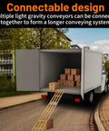 Connectable Foldable Manual Gravity-Powered Conveyor Roller System leading into truck for efficient freight loading.