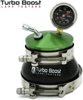 Front view of Turbo Boost Leak Tester kit with green top, black metal body, and 30 PSI gauge