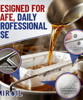 Heavy Duty Deep Fryer Oil Filter Bag And Frame For Restaurants Reusable Grease Strainer pouring oil into durable nylon frame.