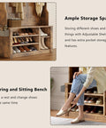 Entryway Hall Tree With Bench And Storage 3 In 1 Coat Rack And Shoe Storage 2 Tier Top Storage Rustic Brown Space Saver