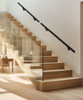Rock Solid Black Textured Aluminum Handrail For Indoor Outdoor Steps No Sweat Diy Stair Railing Kit with heavy-duty wall brackets on wooden stairs