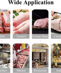 Image showing various meat types: ribs, trotters, frozen meat, and chicken, highlighting the Heavy Duty 650W Electric Bone Saw uses.