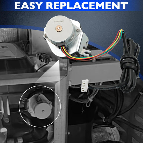 0G6453 Stepper Motor Assembly for GTH990 HSB shown with wiring harness and ball joint close-up, easy replacement text.