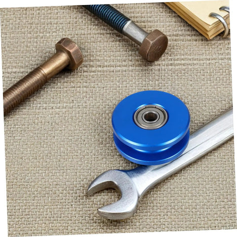 Blue Aluminum Alloy U Groove Bearing Pulley for cable systems with dual bearings beside wrench and bolts