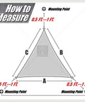 Diagram showing mounting points and dimensions for USA Flag Sun Shade Sail Right Triangle Canopy Built Tough For Outdoor Patio Carport UV Block UV Resistant Heavy Duty Commercial Grade 12ft x 12ft x 17ft Easy Mount Tension Custom Size Available Weatherproof.