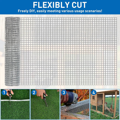 Rock Solid Galvanized Hardware Cloth 1/2 Inch Chicken Wire Fence 15.7 X 10 Feet showing cutting process for flexible DIY projects.