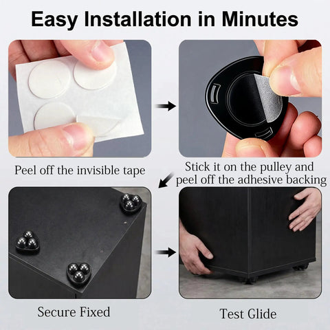 Installation process for Straight Up Smooth Appliance Casters With Hella Strong Self Adhesive Pads on kitchen appliance.