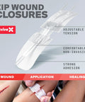 SurviveX Zip Stitch wound closure strips, white adhesive band with adjustable tension, front view