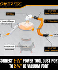 Low Profile Cyclone Dust Separator Kit for Shop Vac and Dust Collectors with bucket dolly, hose, and elbow attachment shown.