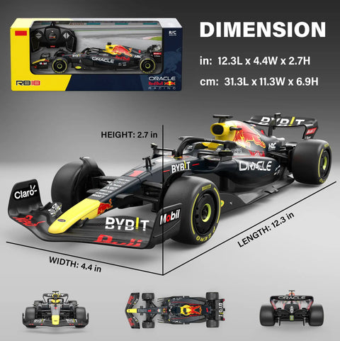 Dimensions and packaging of Licensed Red Bull F1 RB18 One Eighteen Scale Remote Control Car With Realistic Detail RC Vehicle