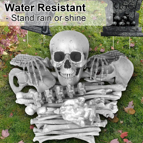 Life Size Skeleton Bones 35 Piece Halloween Decor Set with water-resistant skull and bones for outdoor graveyard scene