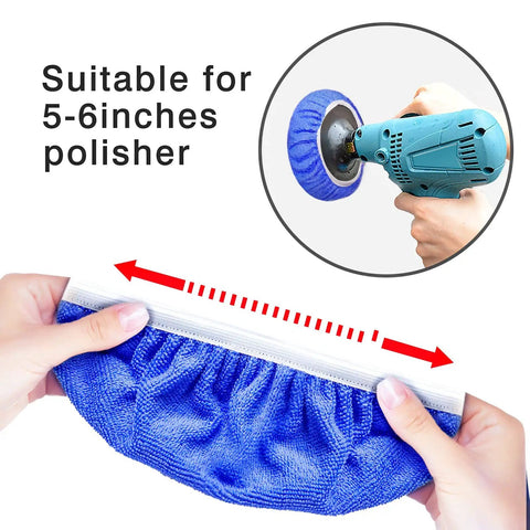 5 To 6 Inch Car Polisher Pad Bonnet Set With 15 Buffing Pads, 10 Microfiber Wax Pads And 5 Woolen Pads, elastic band fit on polisher