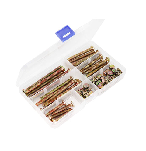 50 Piece 1/4-20 Crib Hardware Replacement Kit with zinc plated hex socket cap screws and barrel nuts in storage box