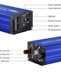Straight Up Reliable Pure Sine Wave Power Inverter DC 12V To AC 110V 1500W 3000W Surge showing dual sockets, USB port, cooling fan.