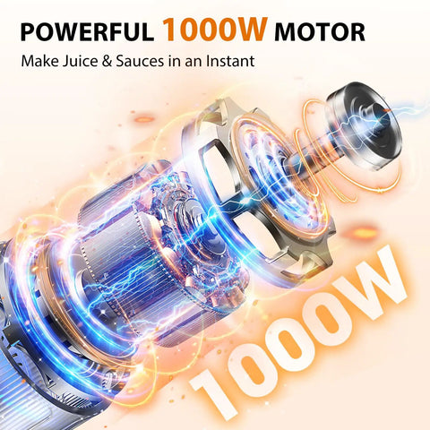 Close-up of Powerful 1000W Immersion Hand Blender 3-in-1 Pro-Grade Stick motor, showcasing internal components and power.