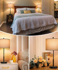 Set Of 2 Tall Touch Control Lamps With USB Ports, 3 Way Dimmable Bedside Nightstand Lights, 22.5 Inch Tall With Beige Fabric Shades