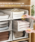 Six Pack Stackable Closet Organizers Bins For Clothes Plastic Drawer Baskets For Wardrobe Shelf Storage Containers
