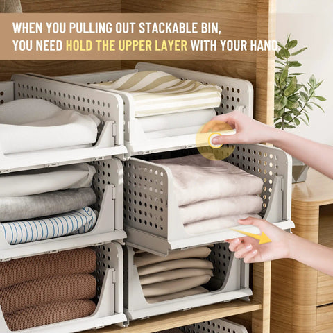 Six Pack Stackable Closet Organizers Bins For Clothes Plastic Drawer Baskets For Wardrobe Shelf Storage Containers