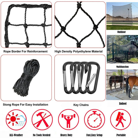 Close-up of Heavy Duty Baseball And Softball Backstop Net 10x10 Feet for Backyard Practice Nylon Knotted Netting