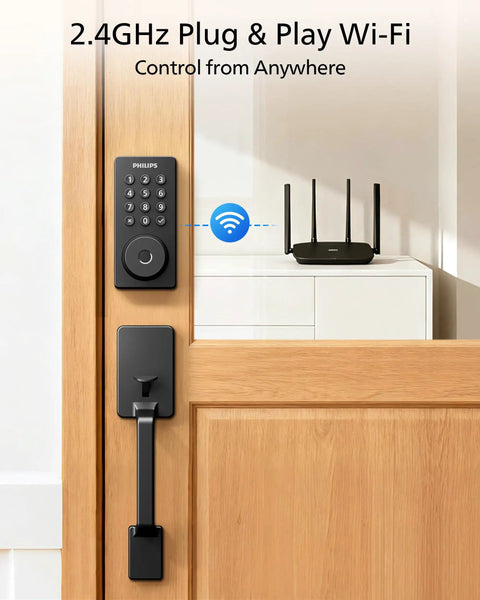 No Sweat Wireless Smart Front Door Lock Featuring Fingerprint Keyless Entry Deadbolt Smartphone App Control Auto Locking Latch Water Resistant Housing Quick Mount Hardware For Main Entry Door