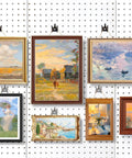 Gallery wall with art using 20 Pack Black Pegboard Picture Hangers For One Eighth And One Quarter Inch Boards With U Shape Prong Design.