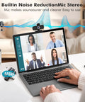 Straight Fire 1080P Full Hd Webcam With Built In Noise Cancellation Mic And Wide Angle Lens Auto Light Boost for video calls on a laptop.