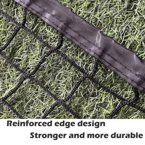 Reinforced edge of 35 ft long baseball batting cage net, knotless PE material, suitable for backyard or indoor use