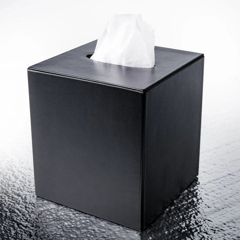 Classic Black Leather Tissue Box Cover For Luxury Office Decor And Desk Surface Protector Premium Executive Accessory For Home Corporate And Guest Spaces