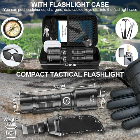 Rechargeable Flashlight High Lumen Tactical LED Light With Memory Function Beefy Beam 6 Modes Pocket Size Waterproof Ultra Bright