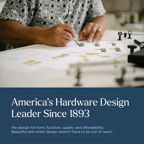 Designer sketching hardware design on paper, highlighting America's Hardware Design Leader Since 1893.