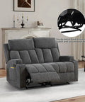 Two Seat Manual Recliner Sofa Set With Cozy Fabric Comfort, Built In Side Pockets And Cup Holders, Home Theater Vibe Couch, Dark Grey