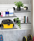 24 Inch Slatwall Shelf Set Two Pack Heavy Duty Garage Storage Wire Shelves With Durable Powder Coat Finish for organizing tools and decor
