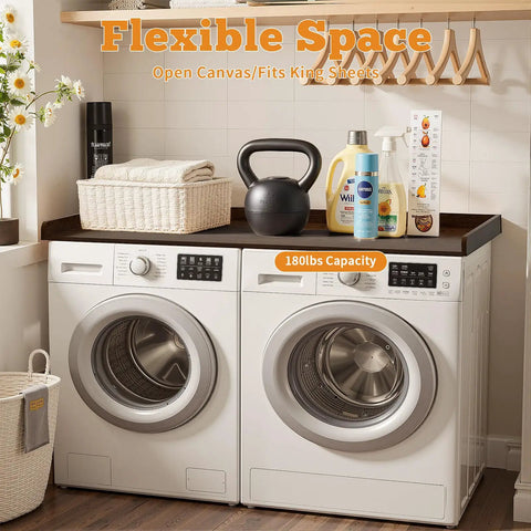 54 Inch By 27.5 Inch Wood Laundry Countertop Topper For Washer And Dryer, Sturdy Pine Wood With 2.75 Inch Edge Guard