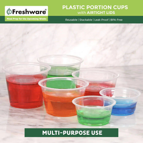 Heavy Duty 2 Oz Disposable Portion Cups With Airtight Lids Bulk 200 Piece Grab Bag For Meal Prep Salad Dressings Dipping Sauces Shot Glasses Lunch Boxes And Tailgate Nights