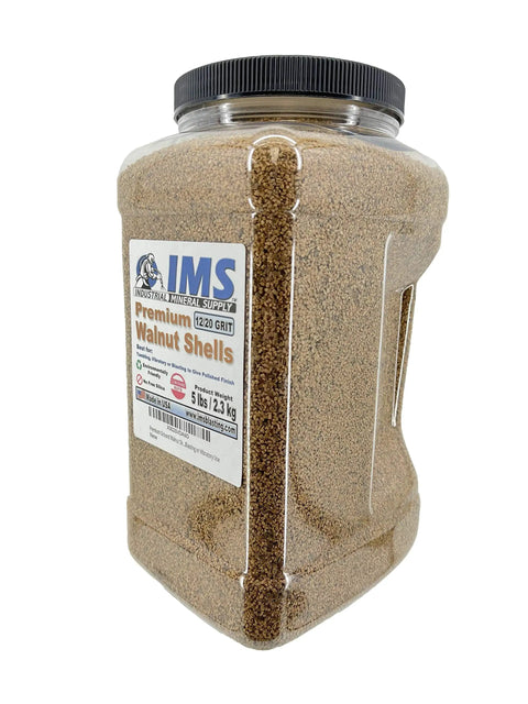 Container of Ground Walnut Shell Media Grit 12 20 For Tumbling Blasting Or Vibratory Use Medium Grit 5 Lbs 2 3 Kg Safe Polish