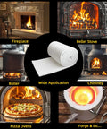 Ceramic fiber blanket roll, white, 48x16x1 in, 2400°F high-temperature insulation for stoves and chimneys.