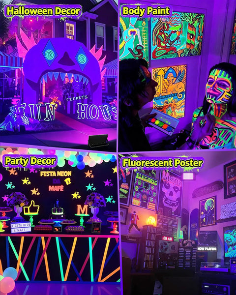 2 Pack 100 Watt Black Light Floodlight IP66 Waterproof Dope Fluorescent Glowing UV Lamp For Halloween Bash And Outdoor Glow Party Yall Need This Hecka Bright Setup For Total Vibes