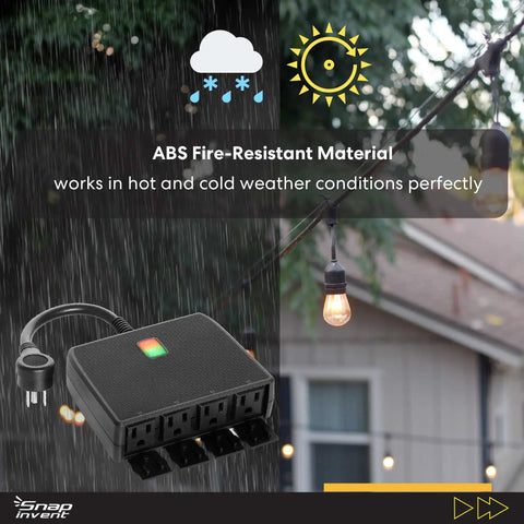 Heavy Duty Outdoor Power Strip With Wifi Control, Water Resistant Smart Outlet Bar, ABS rugged design for all weather.