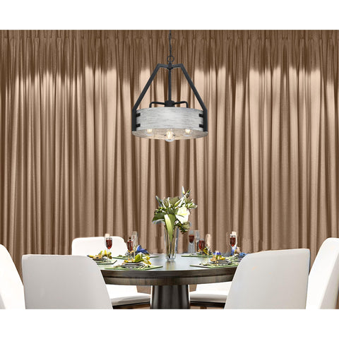 Dope Craftsman Style Three Light Indoor Chandelier In Matte Black And Antique Ash Finish Over Dining Table