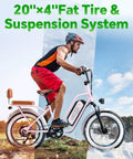 Two Seater Fat Tire Electric Bike With 1300W Peak Motor, 48V 20Ah Large Removable Battery 960Wh, Up To 80 Miles Range, 30 Plus MPH, 20 Inch By 4.0 Inch Fat Tires For Adults, Pink, side view with rider